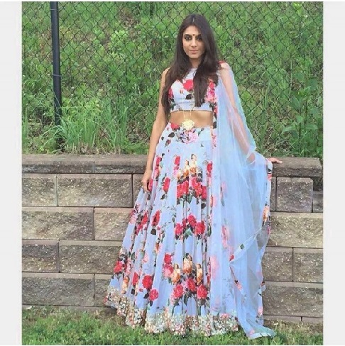 Blå blomstret Lehenga