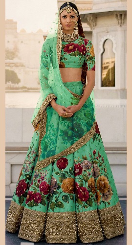 Zöld virágos Lehenga