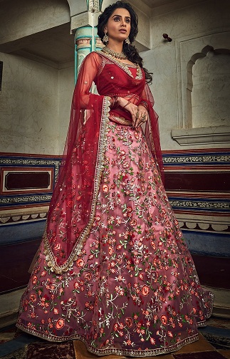 Rózsaszín virágos Lehenga