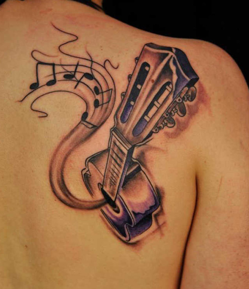 Musikalsk tatoveringsdesign i guitar til piger