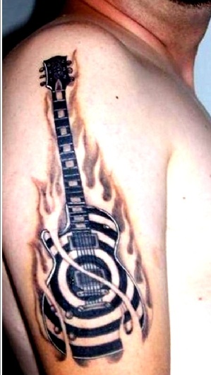 Firing Guitar Music Tattoo Designs for Men