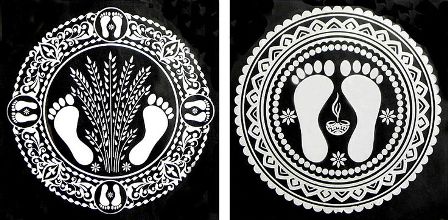 Hvide fodspor Rangoli designs