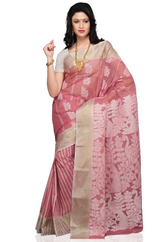Tant Sarees -Rózsaszín és fehér pasztell Tant 5