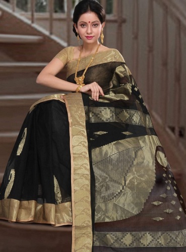 Tant Sarees -Fekete és arany Tant Saree 7