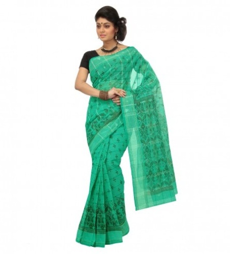 Tant Sarees -Zöld és krémszínű Tant Cotton Saree 8