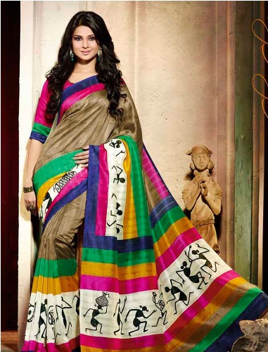 Flerfarvet Warli Border Printet Saree