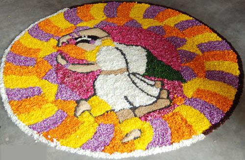 Frihånd Rangoli designs af blomster og korn