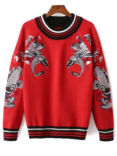 Broderet lang sweater