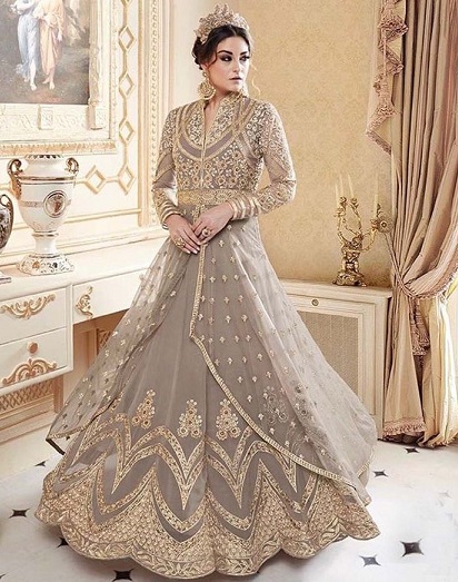 Királyi ezüst hálózott Anarkali Salwar öltöny