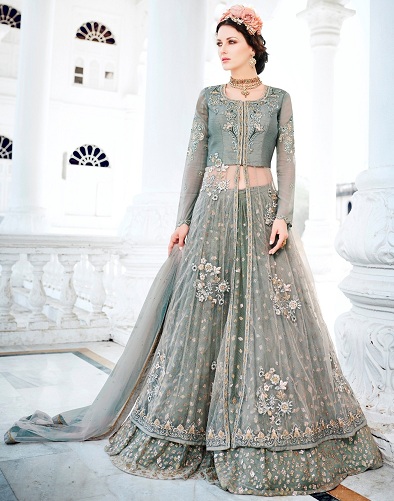 Gulvlængde Sølv Fancy Anarkali Salwar Suit