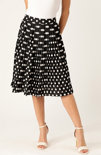 Plisseret Midi Polka Dot nederdel