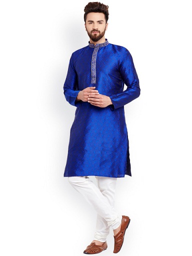 Royal Blue Jacquard Silk Kurta