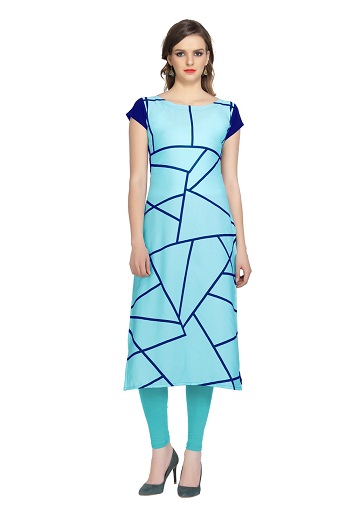 Blåt digitaltryk Crepe Kurti