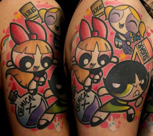 Power puff piger ærme tegneserie tatovering