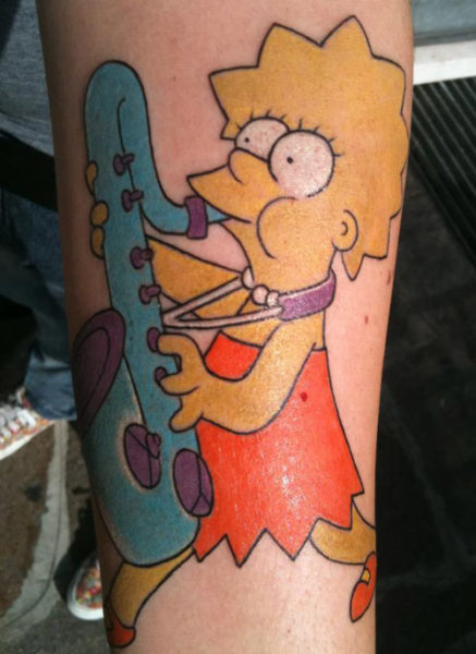 Sjov Simpsons tegneserie stil tatovering på benet