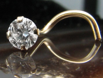 Gyémánt orrgyűrű sárga arany, szilárd 14KT 3 mm -es orrcsap