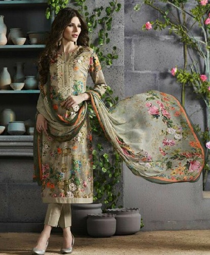 Fransk Voile Floral Print Party Salwar Kameez