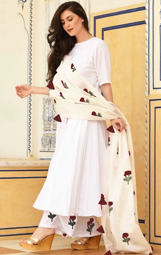 Hvid blomstret Salwar Kameez