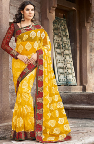 Gul Net Brasso Saree