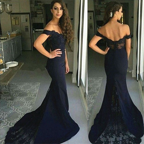 Dark Navy Off-Shoulder kjole