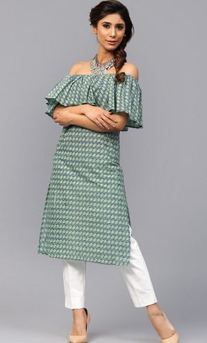 Grøn off-shoulder Kurta