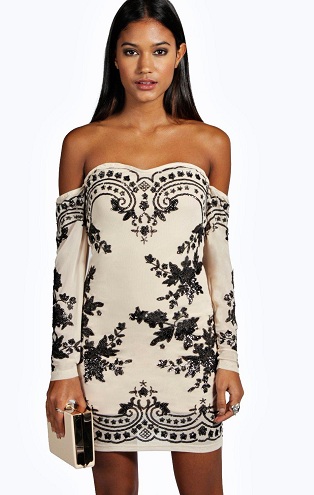 Hvid off-shoulder kort kjole
