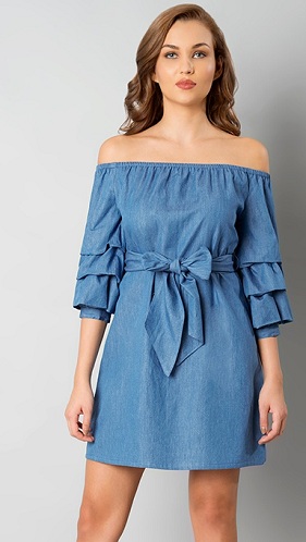 Denim off-shoulder kjole