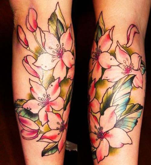 Flower Leg Tattoos Designs til piger