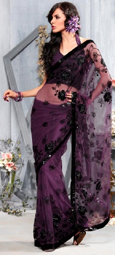 Dark Purple Net Saree blúz