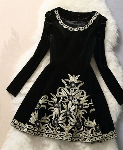 Broderet Black Velvet Frock