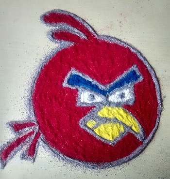 Angry Bird Easy Cartoon Rangoli gyerekeknek