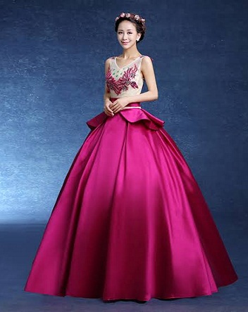 Magenta Satin Wedding Frock