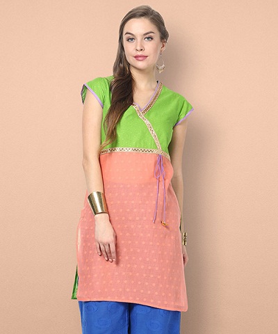 Shyra Angrakha Kurti - Grøn & amp; Fersken