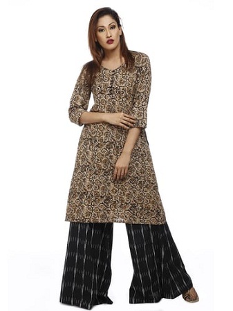Miraasa Kalamkari trykt Khadi Kurti i et linjemønster