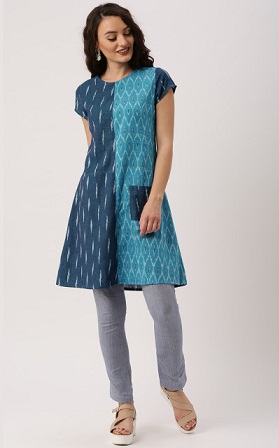 Indus Diva Loomnic Kvinder Blå Håndvæv Ikat A-Line Kurta