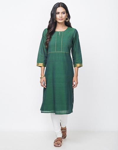 Bomuld Mangalgiri Yoke Zari Stitch Long Kurta