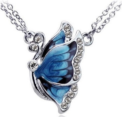 Tervező kék gyémánt pillangó nyaklánc