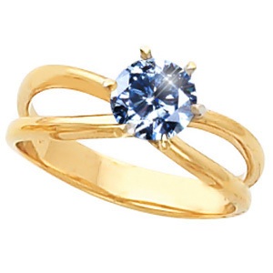 Blå diamant forlovelsesring i gult guld