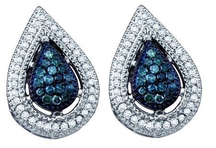Bladformede blå diamant øreringe