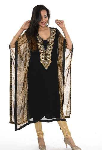 Sort og guld dyreprint Kaftan Style Long Kurti