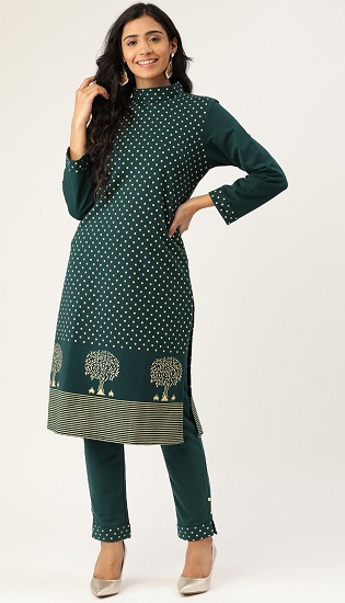 Uld Polka Dots Kurta Med Bukser