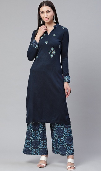 Broderet Uld Kurta Med Palazzo