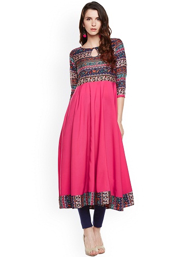 Nyomtatott rózsaszín Anarkali Kurti