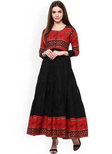 Fekete és vörös hosszú Anarkali Kurtis