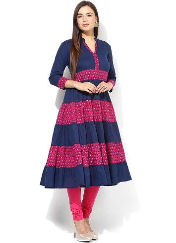 Sima és nyomtatott pamut borjú hossza Anarkali Kurti