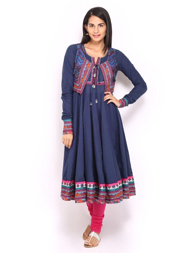 Navy Anarkali Kurti med talje