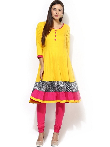 Rövid hosszúságú sárga Anarkali Kurti