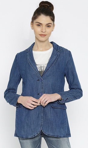 Blå denim single-breasted casual blazer