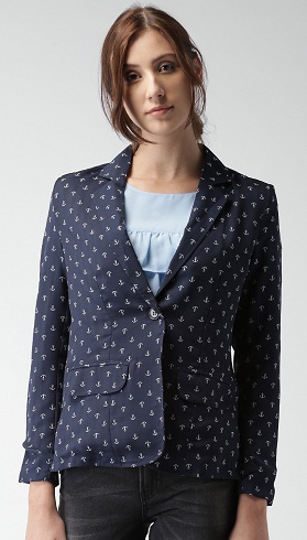 Blåprintet denim single-breasted casual blazer