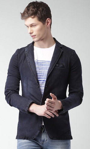 Marineblå enkelt-breasted casual denim blazer